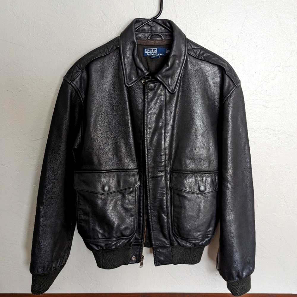 Gorgeous Vintage Vtg Polo Ralph Lauren Black Leather Jacket Mens Small S